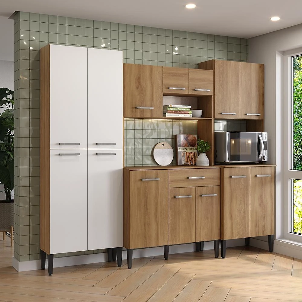 Armário de Cozinha Arizona Fit 14 Portas 1 Gaveta MDF-MDP 229CM Móveis Carraro