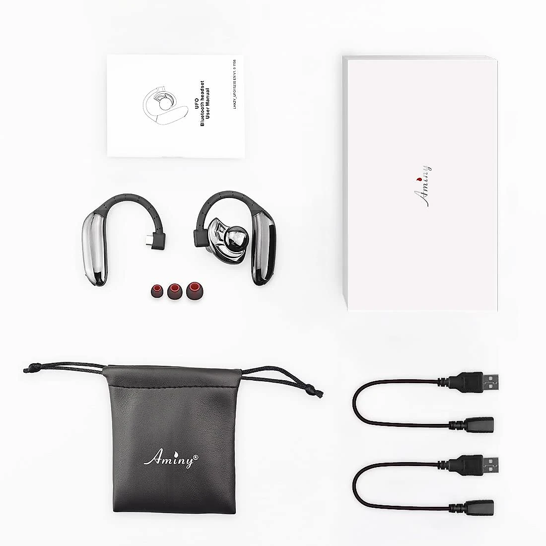 AMINY Fone de ouvido sem Fio Headset V52 Bluetooth para Chamadas com Microfone Preto