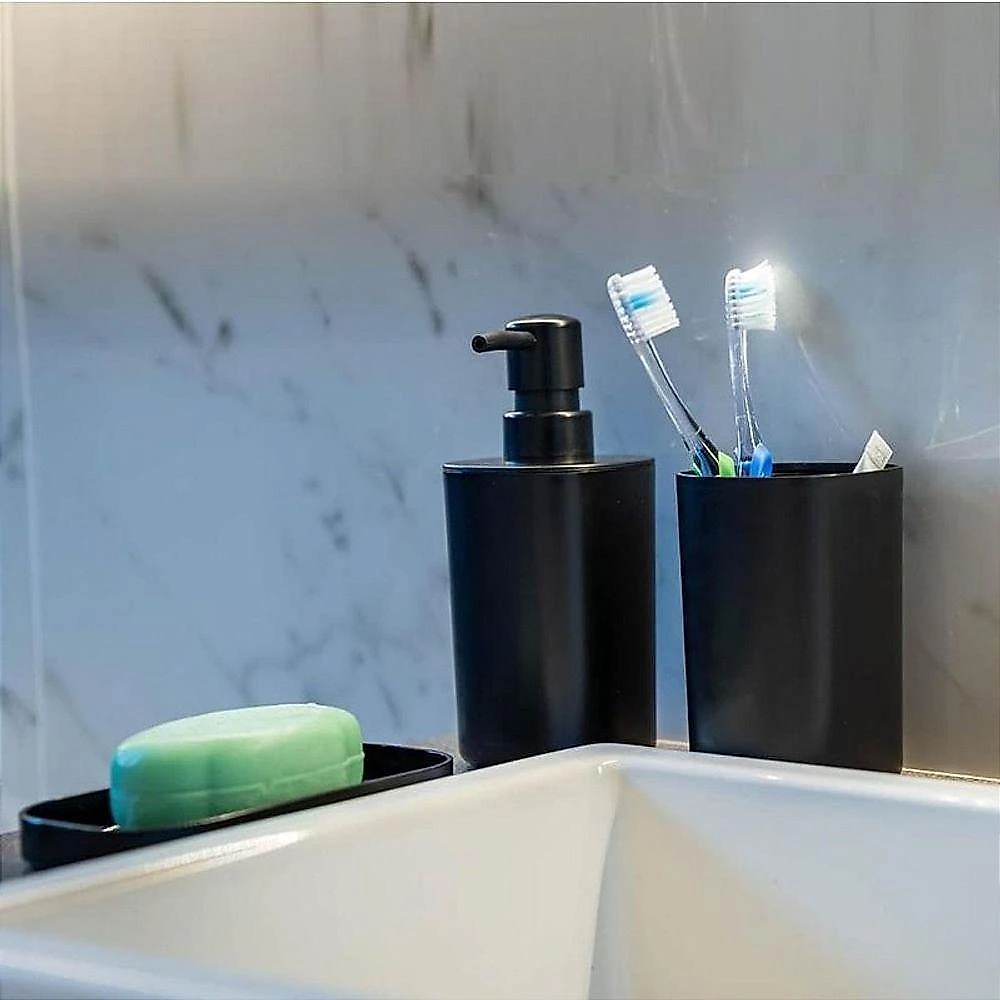 Kit Utensílios para Banheiro 3 Peças Saboneteira Porta Escovas Dispenser Preto Ordene