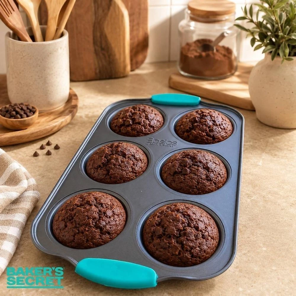 Forma para Cupcake Muffin Mini Bolo BS10526 Antiaderente Aço Carbono Silicone 6 Cavidades Cinza