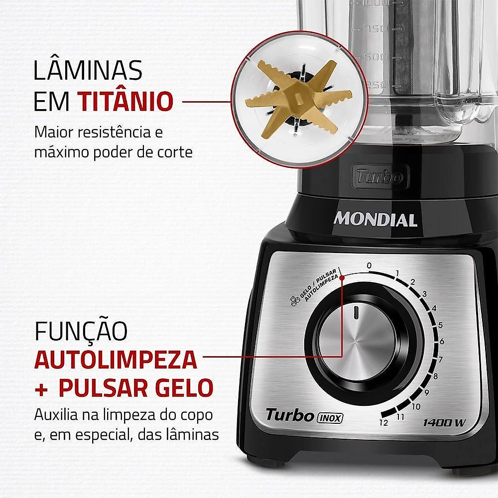 Liquidificador Turbo Inox Mondial Preto/inox 1400W L-1400-LT 110V