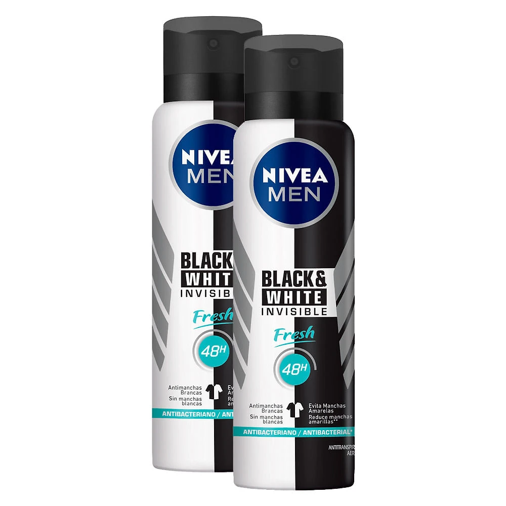Kit 2 Desodorante Antitranspirante Aerosol Nivea Men Invisible Black & White Fresh 150ml