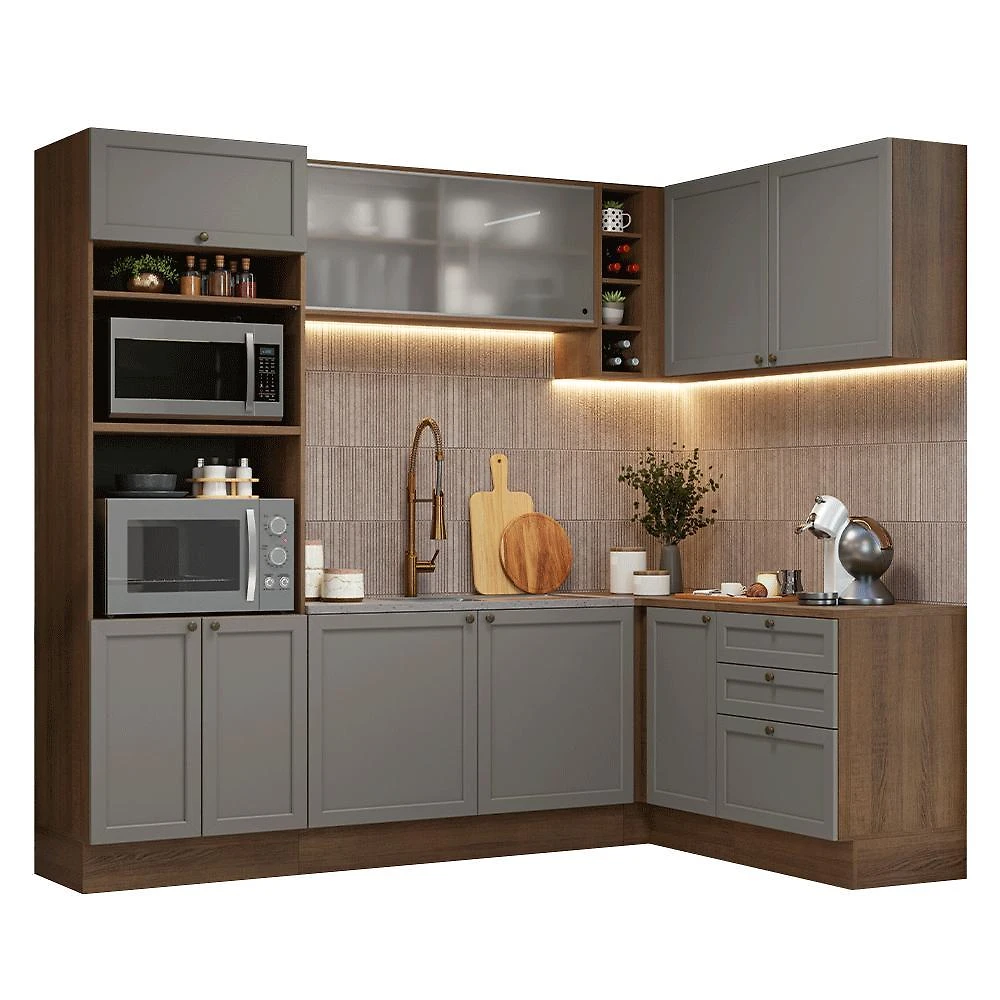 Armário de cozinha completa de canto 399 cm rustic/cinza vik madesa 01