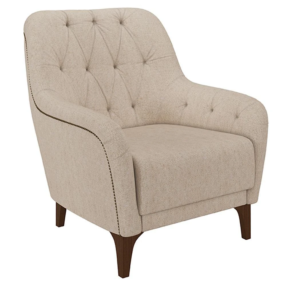 Poltrona Decorativa Petra Linho Cru G45 com Pés Palito em Madeira Bege Gran Belo