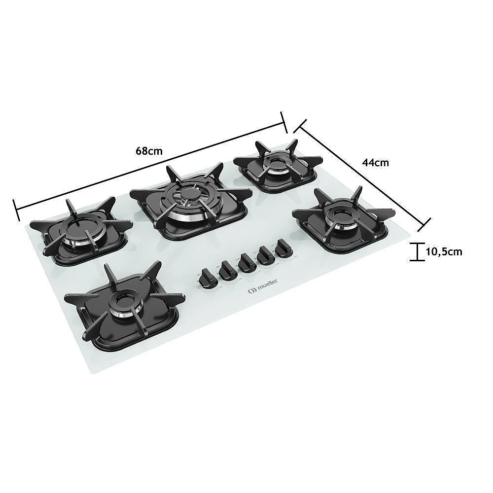 Cooktop Mueller 5 Bocas Branco Com Queimador Tripla Chama Bivolt
