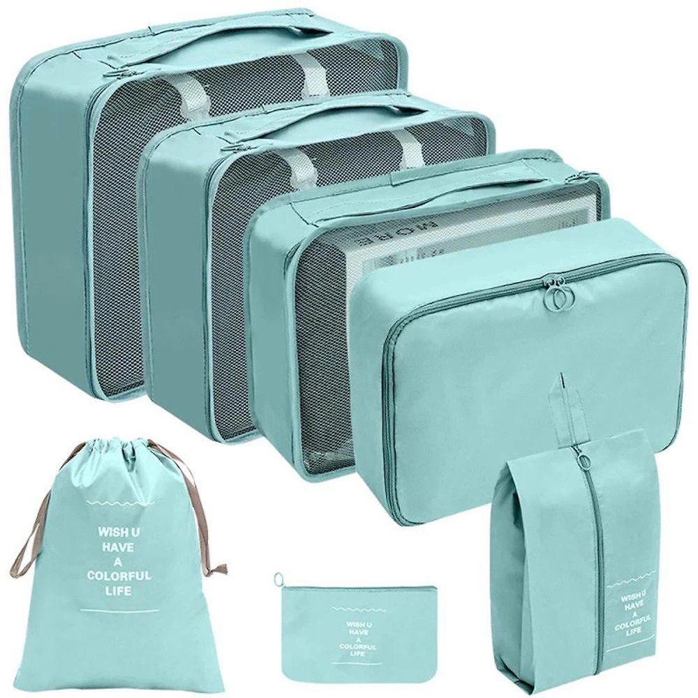 Kit Organizador de Mala OEM 7 Peças em Nylon Verde com Bolsas e Sacos para Viagem Unissex