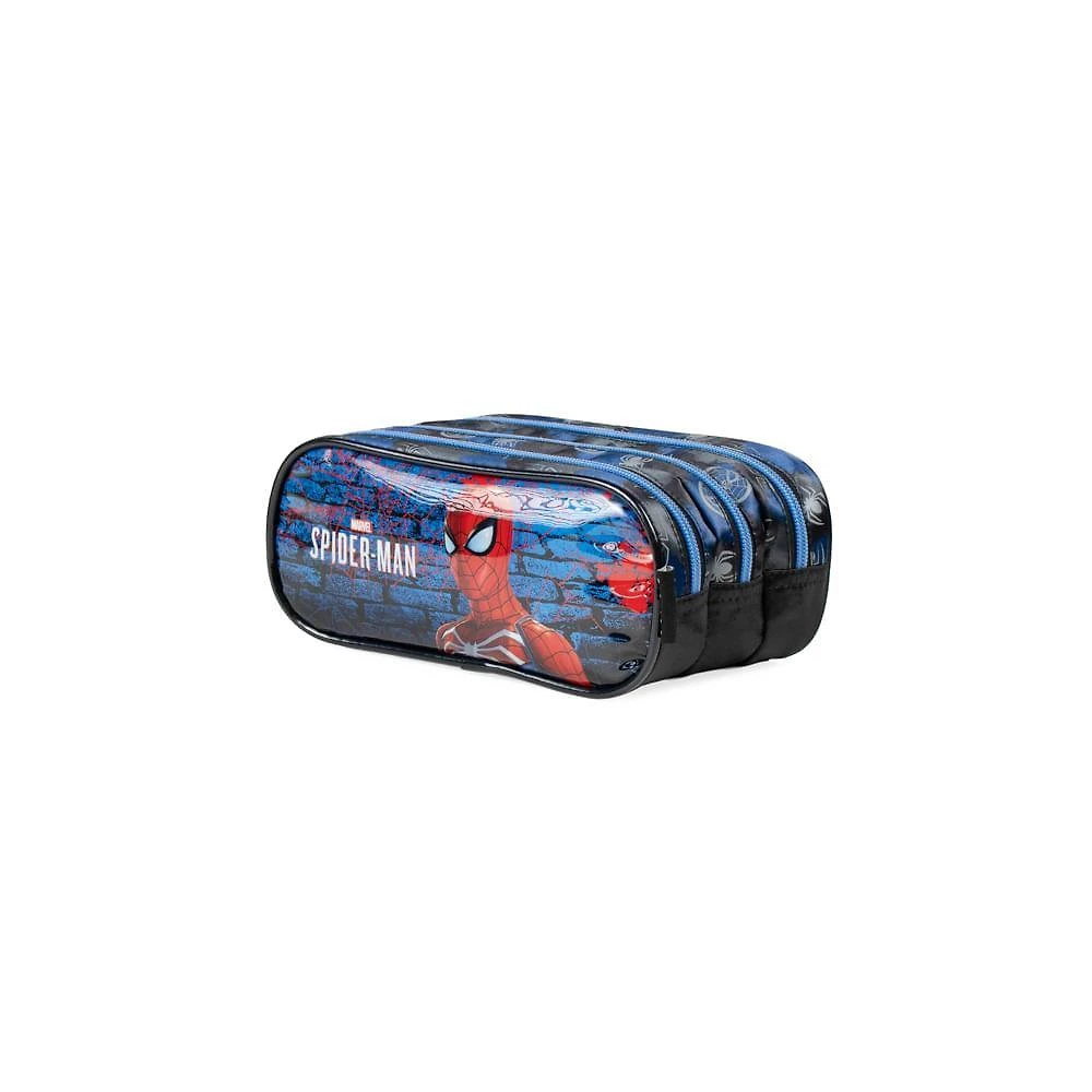 Estojo escolar masculino homem aranha 3 compartimentos azul