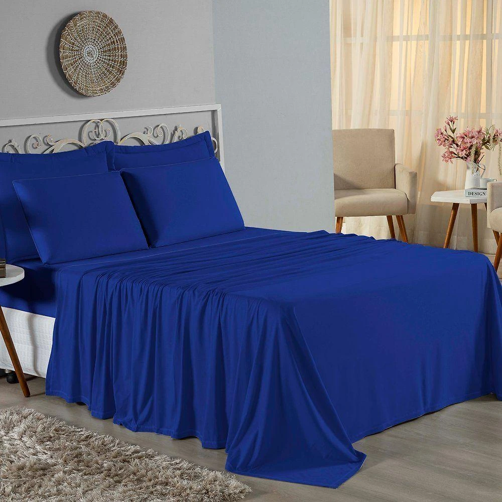 Jogo De Cama Queen Nobre 4 Peças Lençol Com Elástico De 30cm De Altura Malha 100% Algodão - Royal
