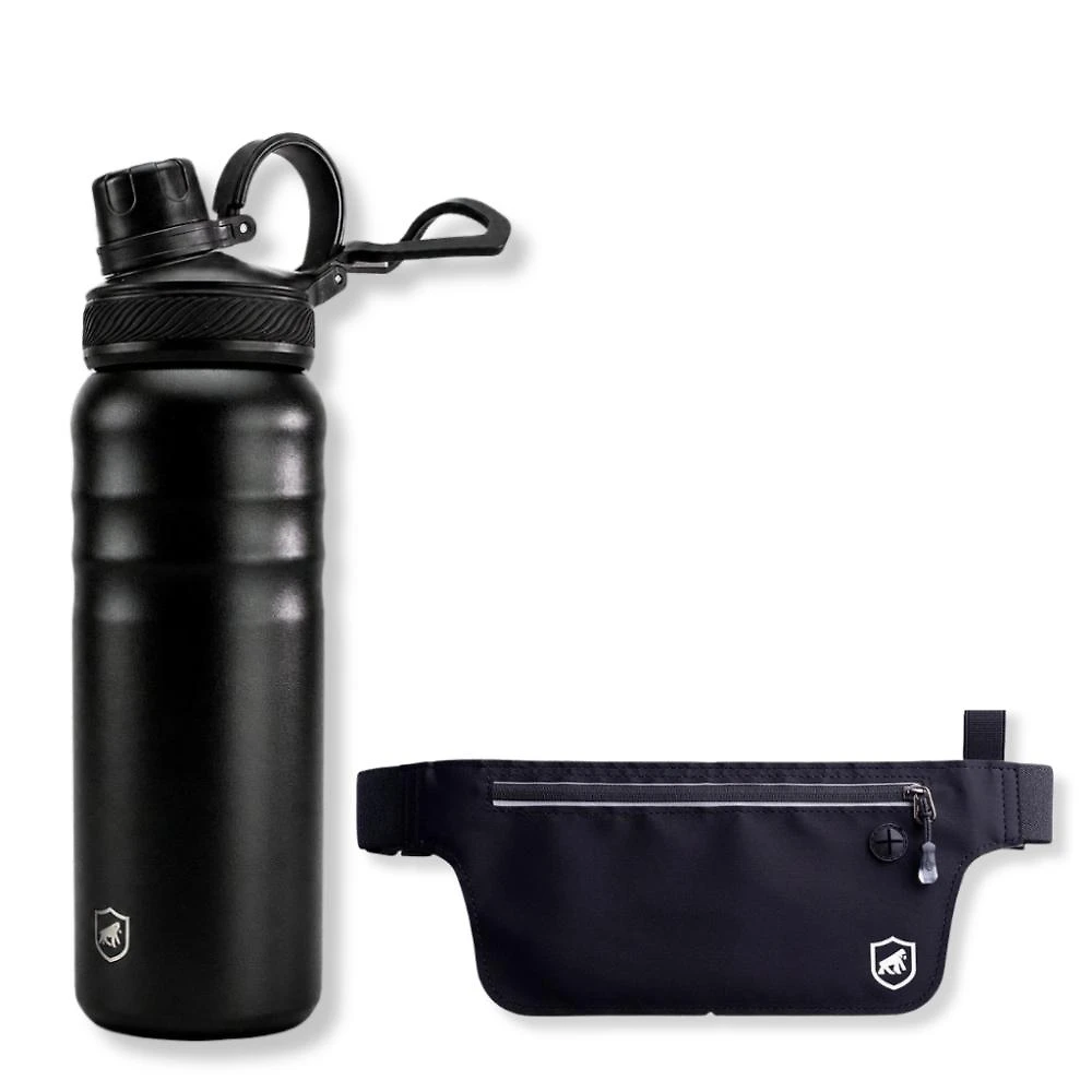 Kit Pochete Ultra Slim + Garrafa Térmica Preta Aço inoxidável de Parede Dupla 700ml - Gshield