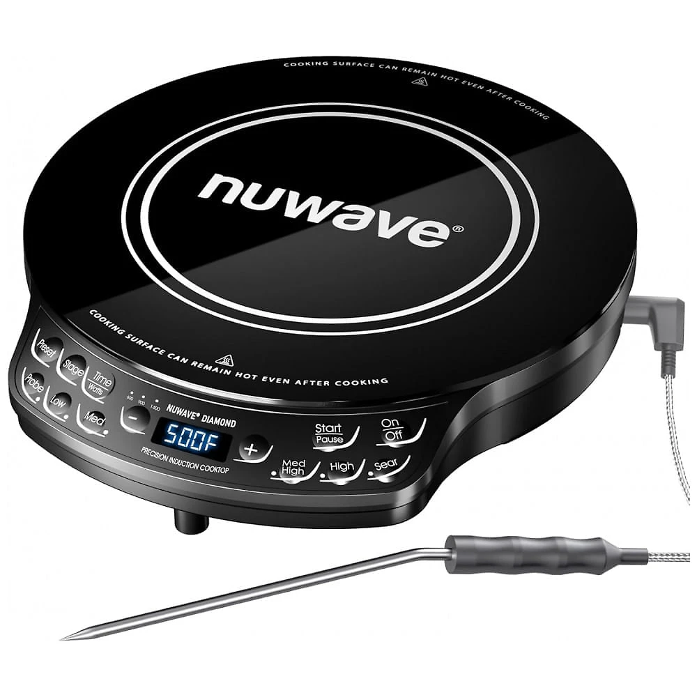 Cooktop de Indução Portátil Nuwave Diamond com Sonda, Queimador Avançado para Bancada, 91 Temperaturas de 37,7°C a 260°C, Vidro Cerâmico