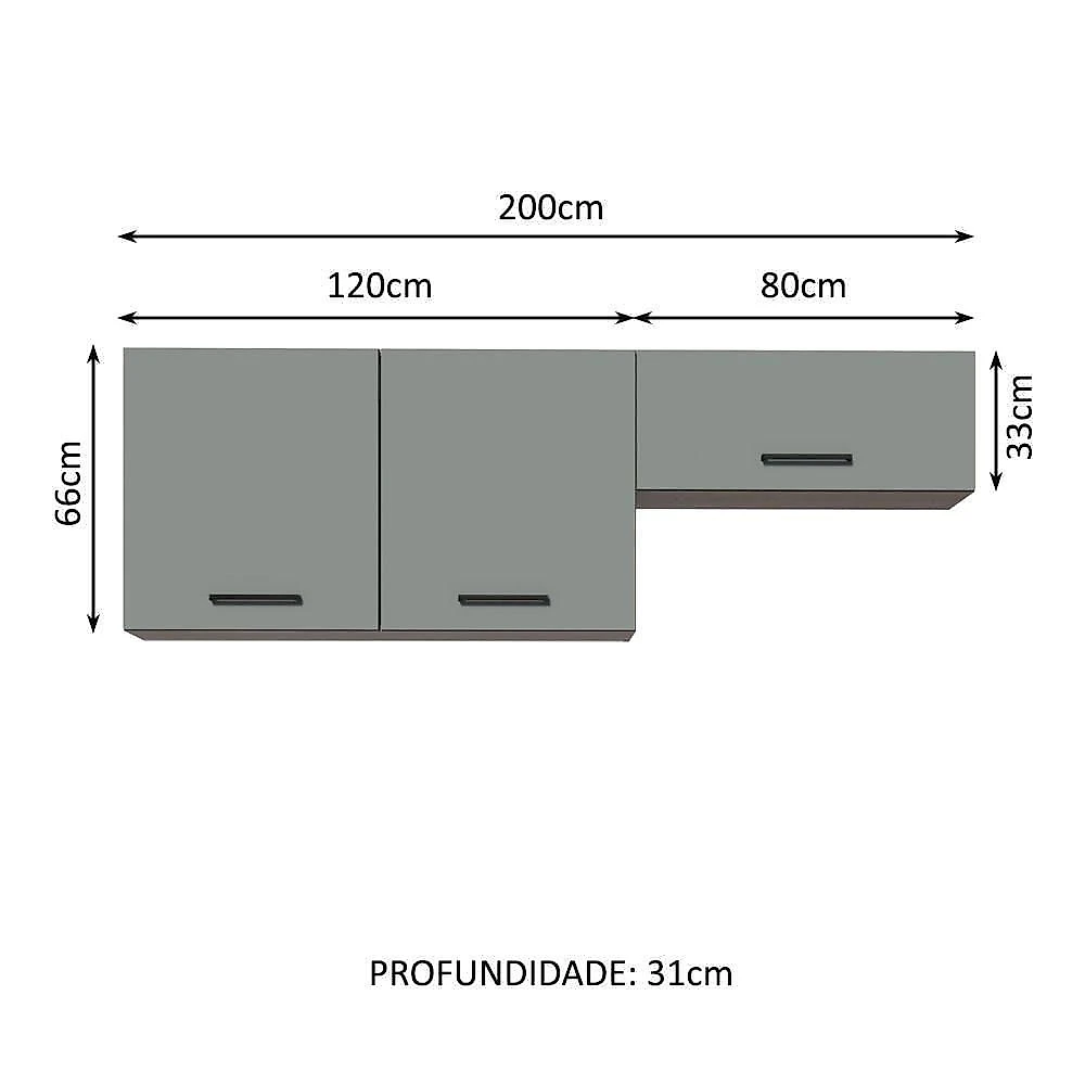 Kit Com 2 Armários Aéreos Multiuso 3 Portas Rustic/cinza Agata Madesa Rustic/cinza