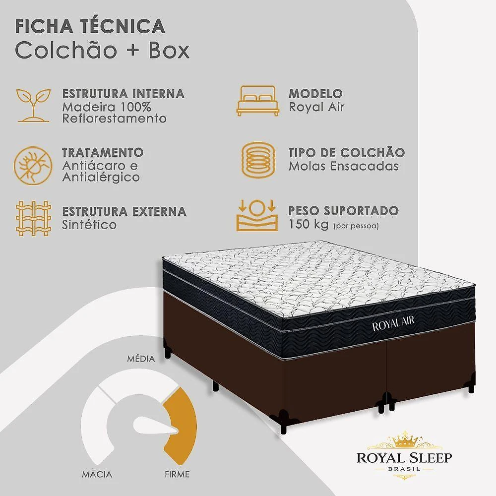 Cama Box Casal Royal Air Pillow Top Molas Ensacadas Sintético Marrom