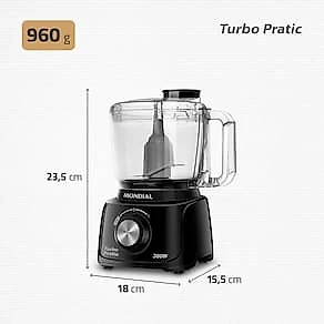 Mini Processador de Alimentos Mondial Turbo Pratic MP-16 300W - Preto 110V