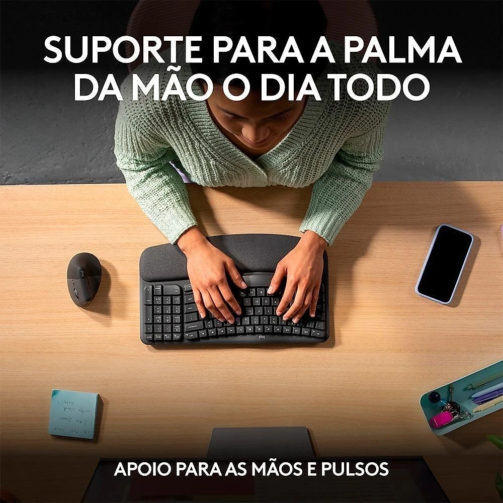 Teclado Sem Fio Logitech Wave Keys, Bluetooth, Layout US, Com Design Ondulado, Ergonômico, Grafite - 920-012281