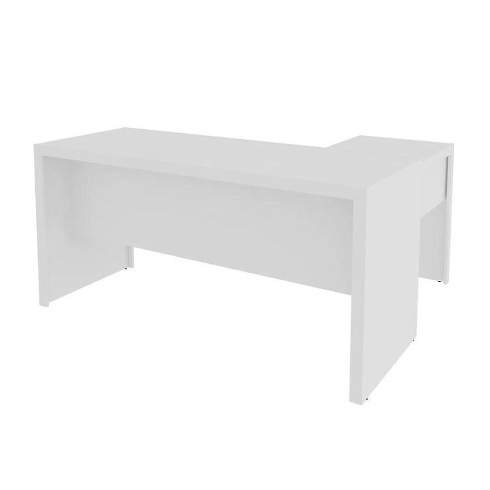 Kit 4 Peças com 2 Mesas Escritório em L e  2 Armários Multiuso Conjunto de Escritório 2 Mesas em L 3 Gavetas 2 Armários 5 Prateleiras Branco