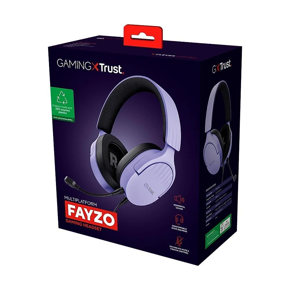 Headset Gamer GXTrust 489P Fayzo, Multiplataforma, P3, Microfone Destacável, Cancelamento de Ruído, Roxo - 25301