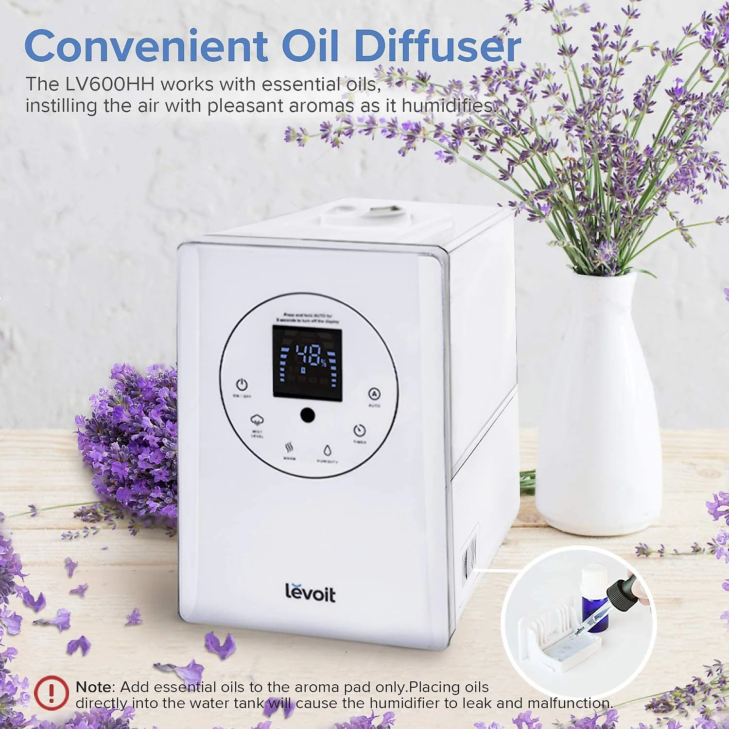 LEVOIT Umidificador/Evaporador Elétrico, 6 L, alcance de 70 m2, c/ controle remoto e aromaterapia, branco.
