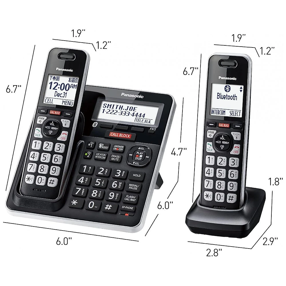 Telefone Sem Fio Panasonic KX-TGF975B Preto/Prata com 5 Handsets, Link2Cell Bluetooth, Bloqueio Avançado de Chamadas, Gravação Bidirecional