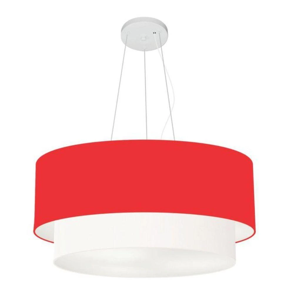 Lustre Pendente Duplo Cilíndrico Vivare Md-4073 Cúpula Tecido 80x60cm - Bivolt Vermelho-branco 127/220v