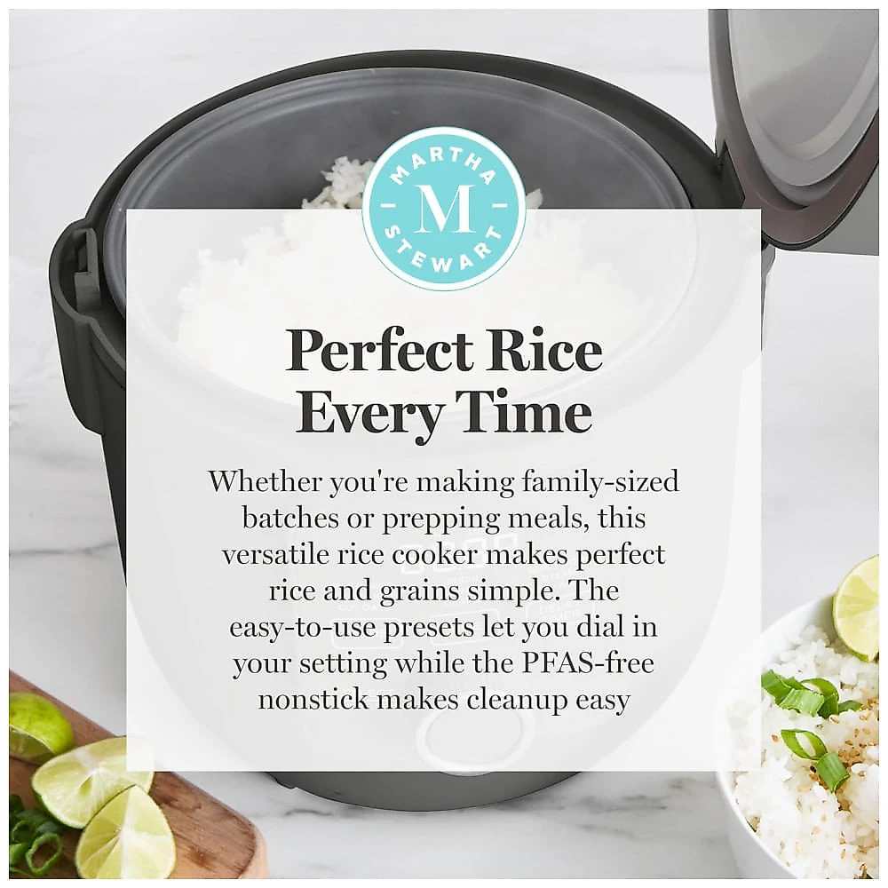 Panela Elétrica de Arroz Martha Stewart Caviar Gray 4 Xícaras 8 Xícaras Cozidas Cerâmica Antiadesiva 9 Modos