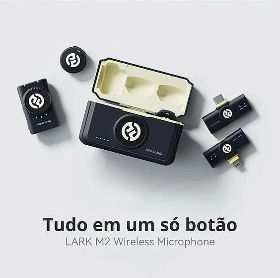 Sistema Microfone Lapela Duplo Hollyland Lark M2 Combo Wireless para Câmeras e SmartPhones