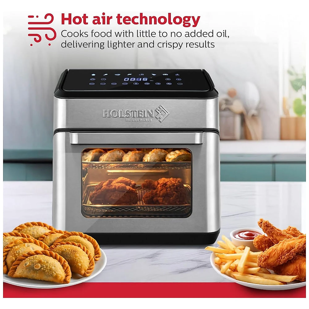 Fritadeira Elétrica Digital Holstein Housewares Preta e Aço Inox 8 em 1 12L Janela de Visualização 1500W 120V, Modelo HH-09114024SS