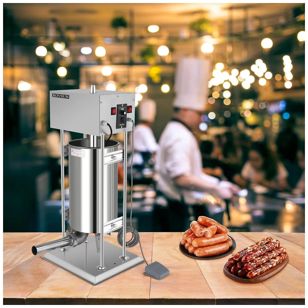 Máquina de Encher Linguiça Elétrica ROVSUN 24,3 libras, Modeladora Vertical Ajustável de Aço Inoxidável Pesado, Enchedor de Carne com 5 Tubos