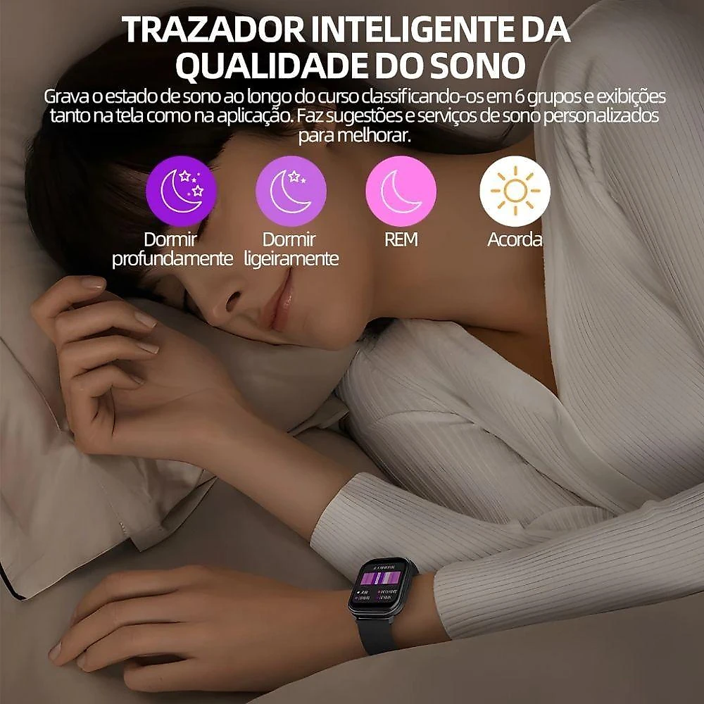 Smartwatch D20 Bettdow Tela Cheia 2,01 Monitoramento de Saúde Bateria Até 15 Dias Preto