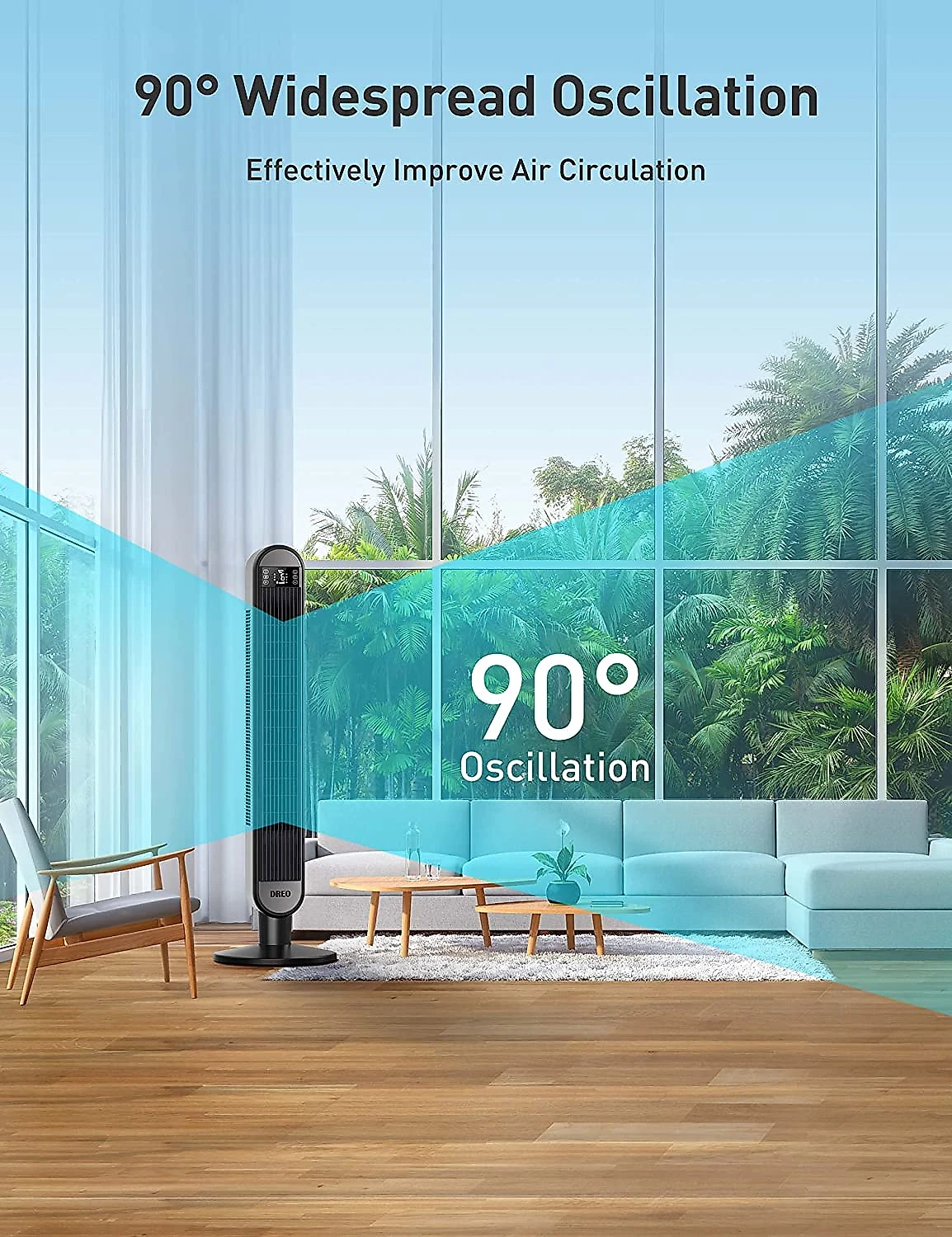 Dreo Ventilador de Torre Inteligente com WiFi controle de Voz por APP 6 Velocidades e Temporizador 110V Preto