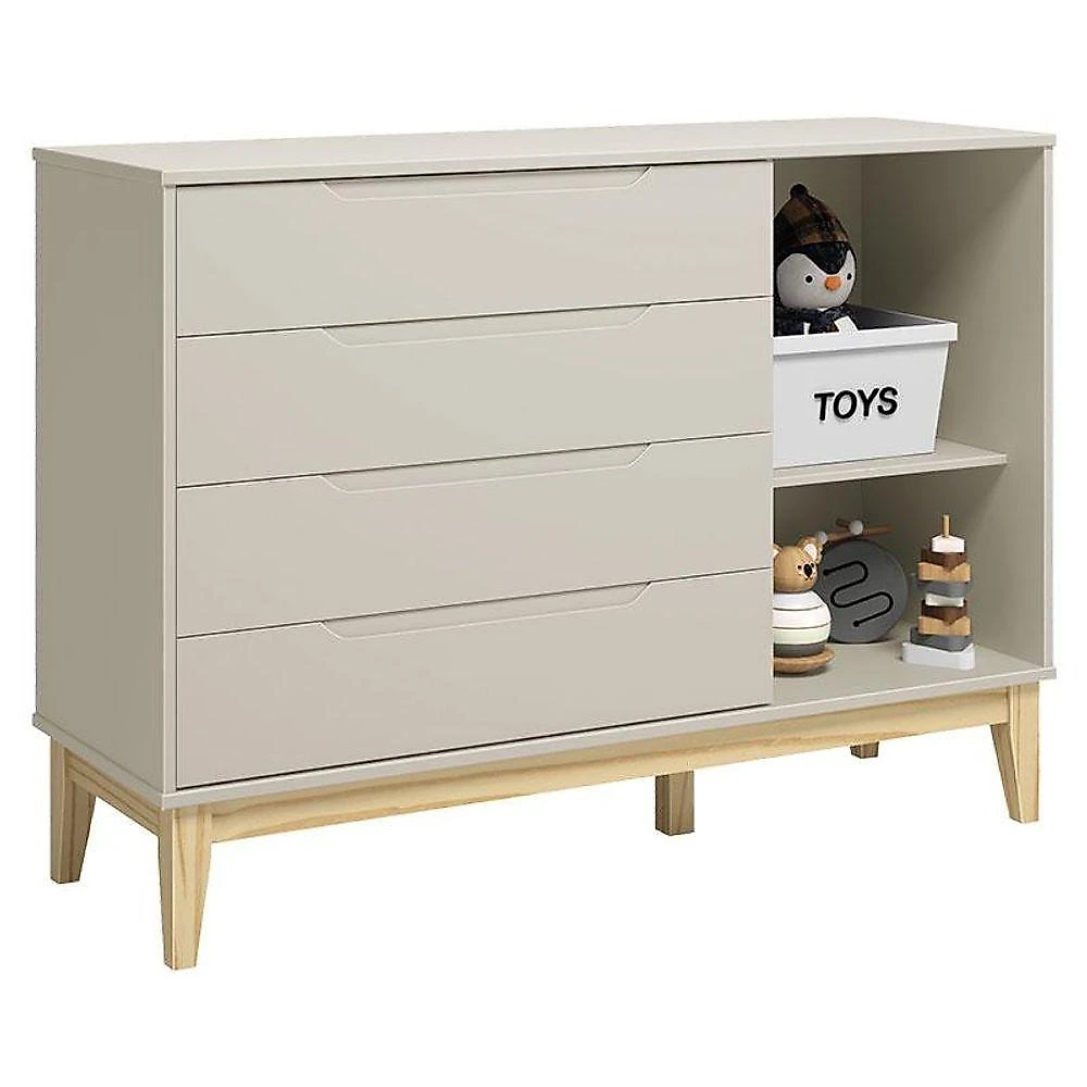 Berço com Cômoda Americano Danny com Colchão Tend Tudo e Porta Elfe Classic 1 Porta 4 Gavetas MDF