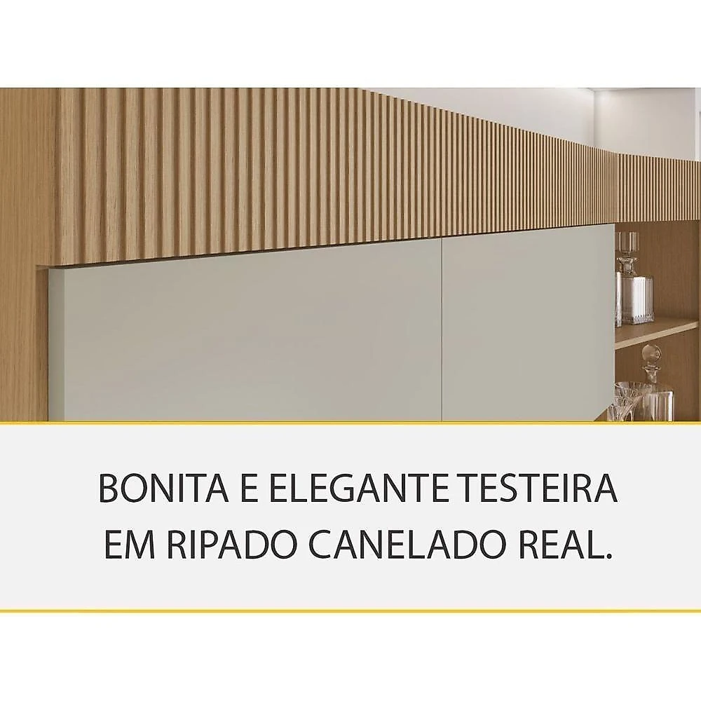 Cozinha Completa Realeza CZ103 4 Portas 3 Gavetas MDF Carvalho e Greige Nesher Móveis