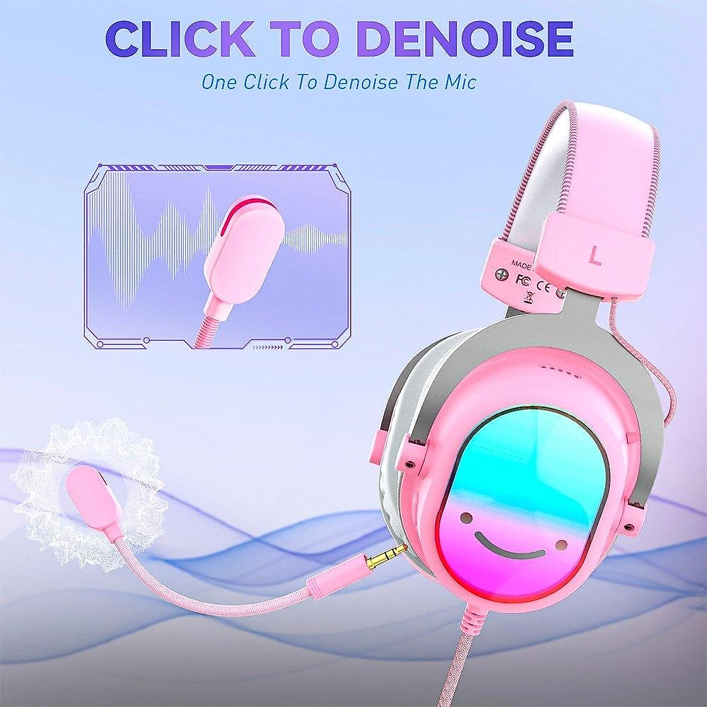 Headset Gamer Fifine AmpliGame H16, 7.1 Surround, Microfone com Cancelamento de Ruído, para PC/PS/MAC, Rosa - H16P