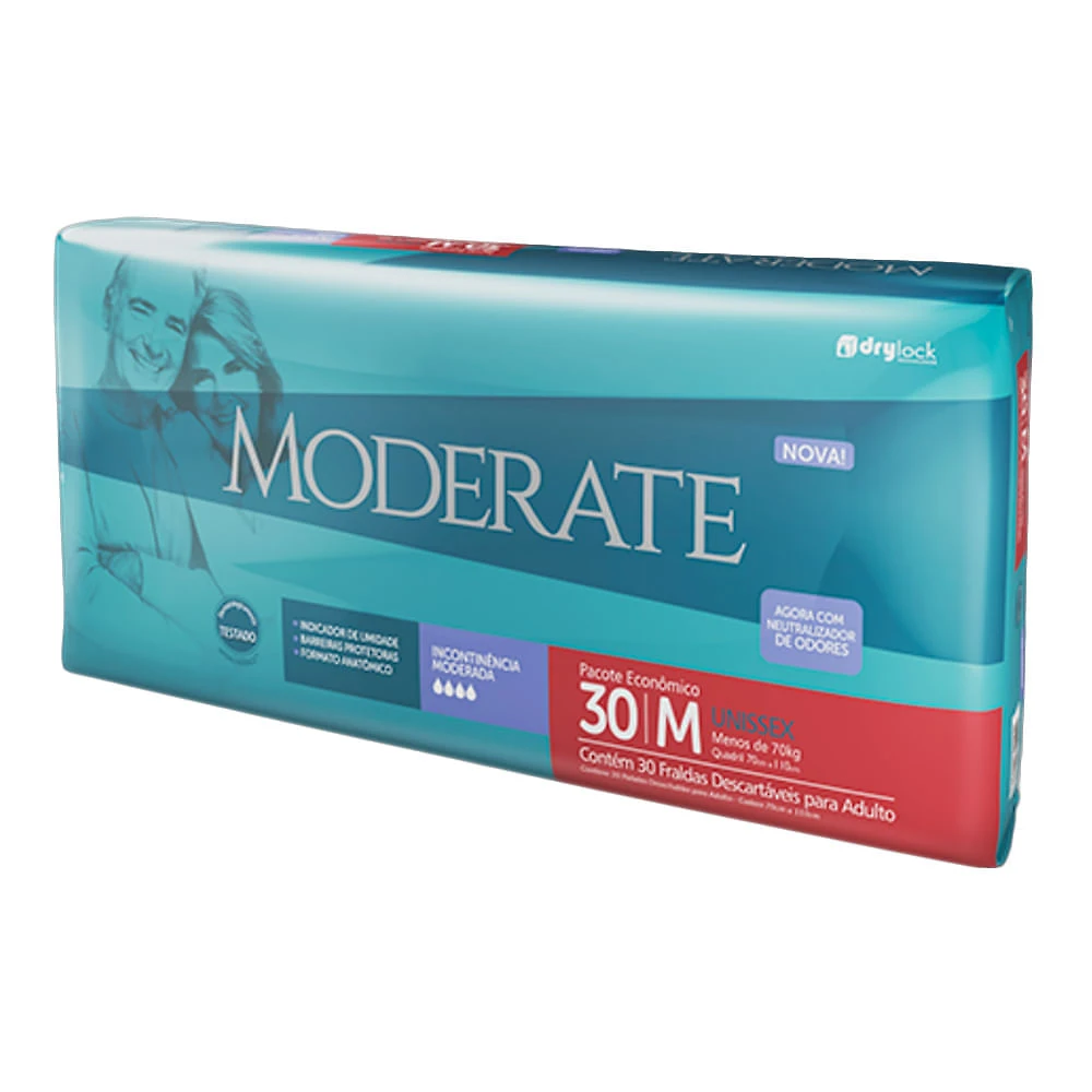 Miniatura Fralda Geriátrica Moderate Tamanho M 30 Unidades Pacote Econômico