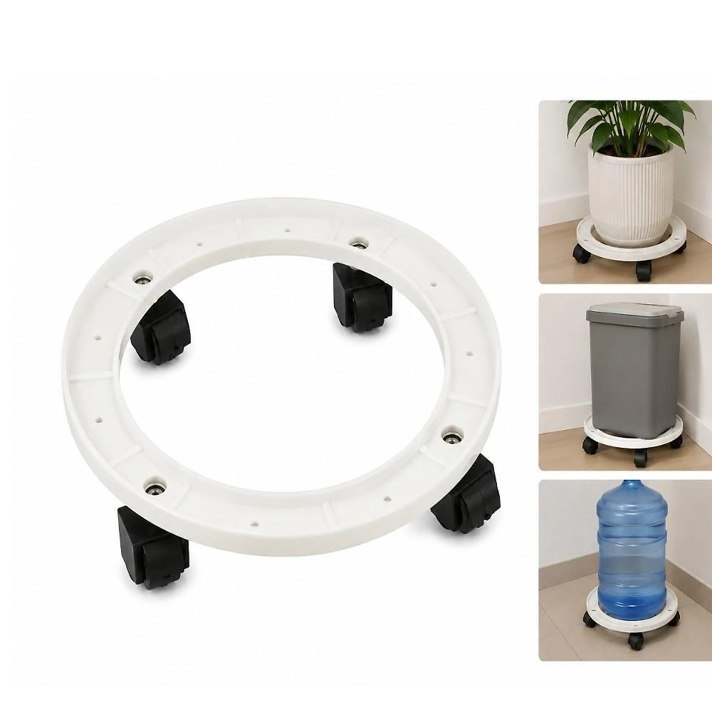 Suporte com Rodinhas para Vasos e Objetos Decorativos em Plástico Resistente Redondo Branco Yeet