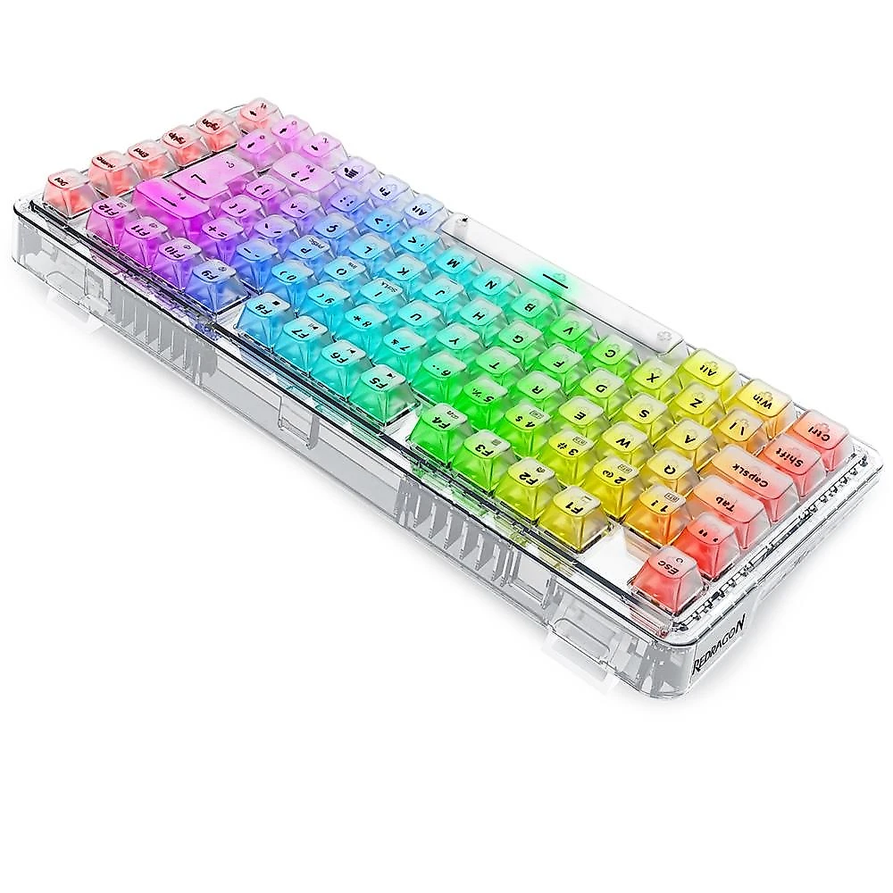 Teclado Sem Fio Mecânico Gamer Redragon ELF Pro, RGB, USB e Bluetooth, ABNT2, Cristalino Transparente - K649CT-RGB-PRO PT