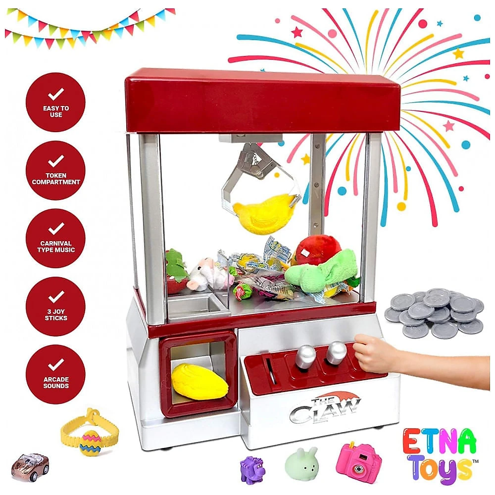 Máquina de Garra Etna Mini Arcade Eletrônica com Música, Luzes e Dispenser de Doces e Brinquedos