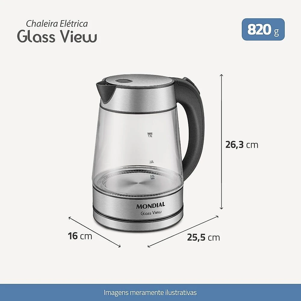 Chaleira Elétrica Glass View Mondial Vidro Transparente CE-19-GI 127V