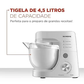 Batedeira Planetária Mondial BP-03W-2B com 12 Velocidades e 700W - Branca 110V