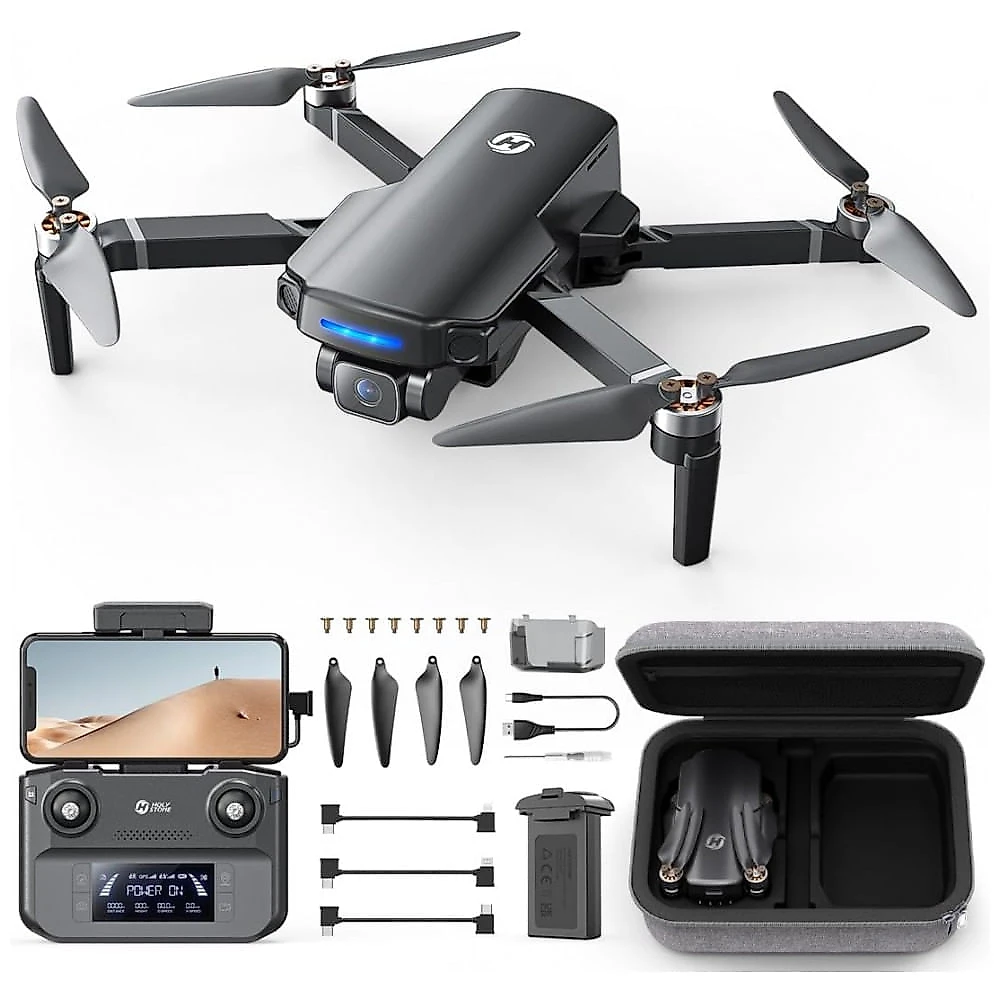 Miniatura Drone Aéreo com GPS e Câmera 4K UHD para Iniciantes, Quadricóptero FPV RC Dobrável, Holy Stone HS360S, Preto 110v