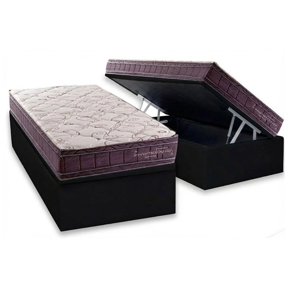 Kit Cama Box Baú Solteiro Corano Black Molas Ensacadas Euro Pillow Preto Kappesberg