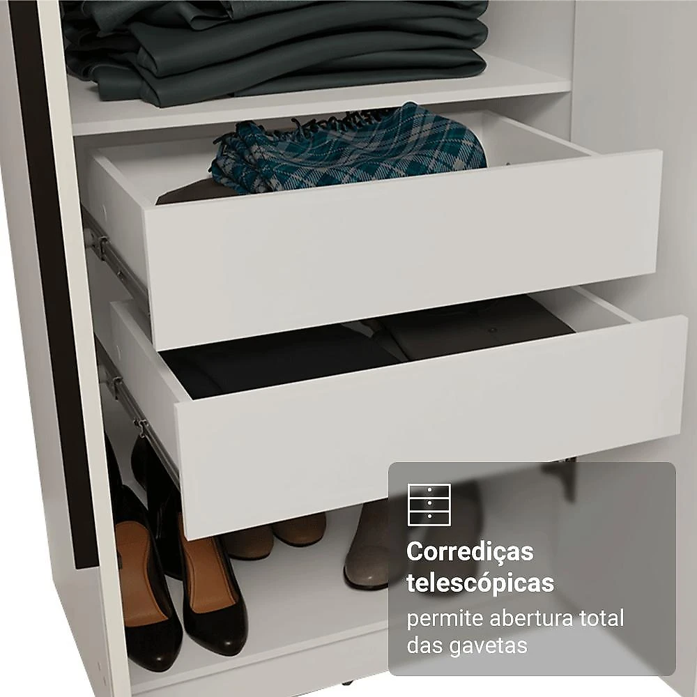 Guarda-roupa casal 8 portas batentes branco/branco/preto saturno madesa