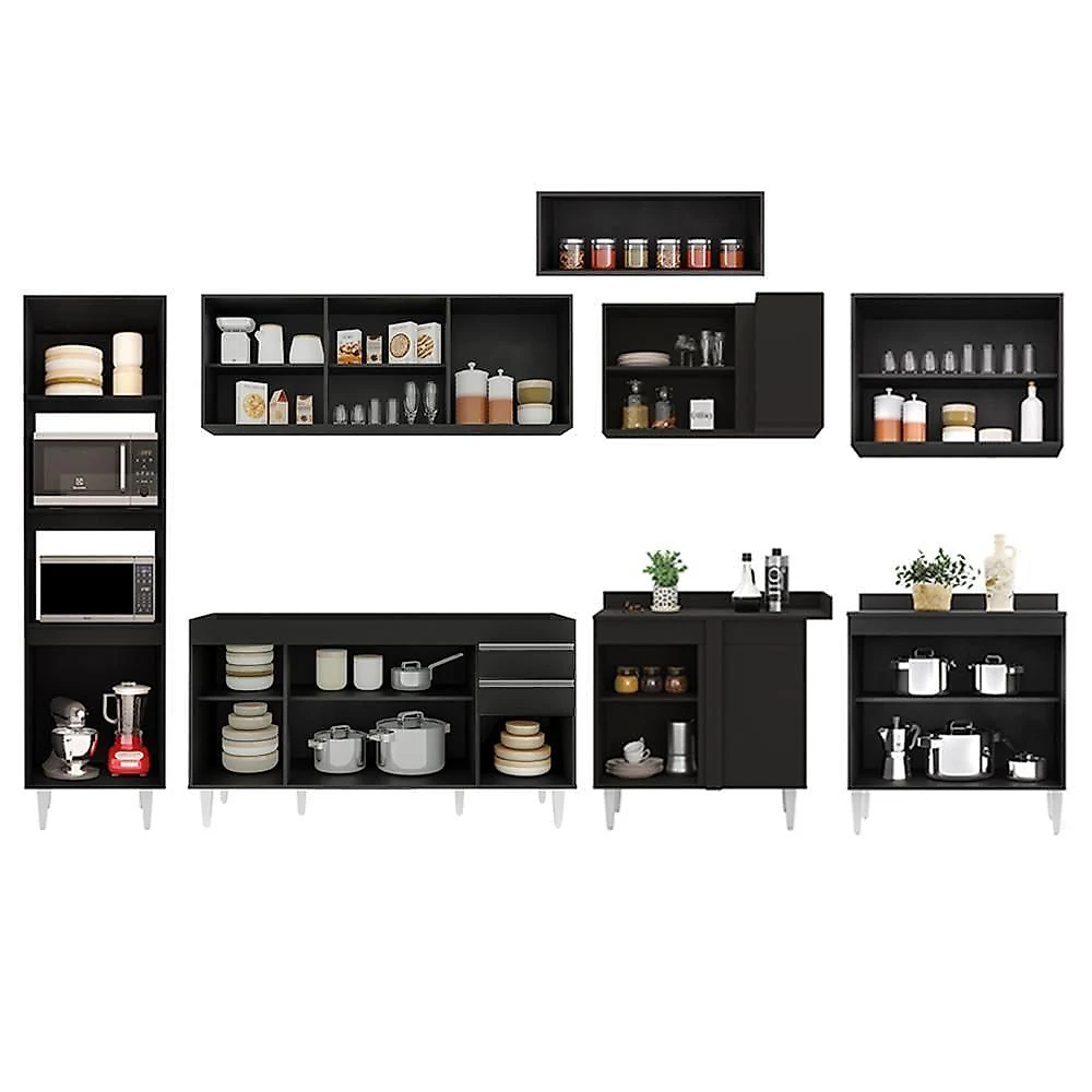 Armário De Cozinha Modulada De Canto 8 Peças Cp07 Balcão Preto - Lumil
