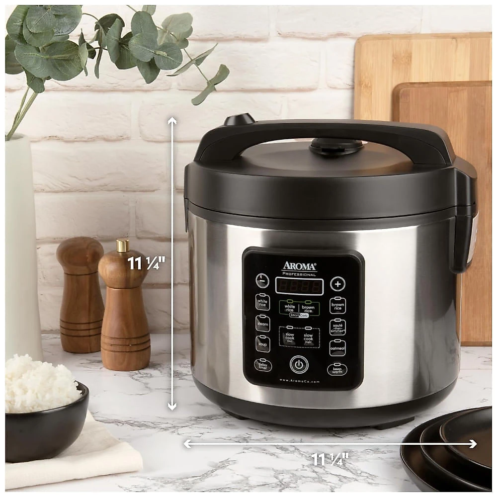 Panela de Arroz Aroma ARC-1120SBL SmartCarb, Aço Inox, 5L, 20 Xícaras (Cozido), com Pote Antiaderente, Bandeja para Vapor e Função de Slow Cooker.