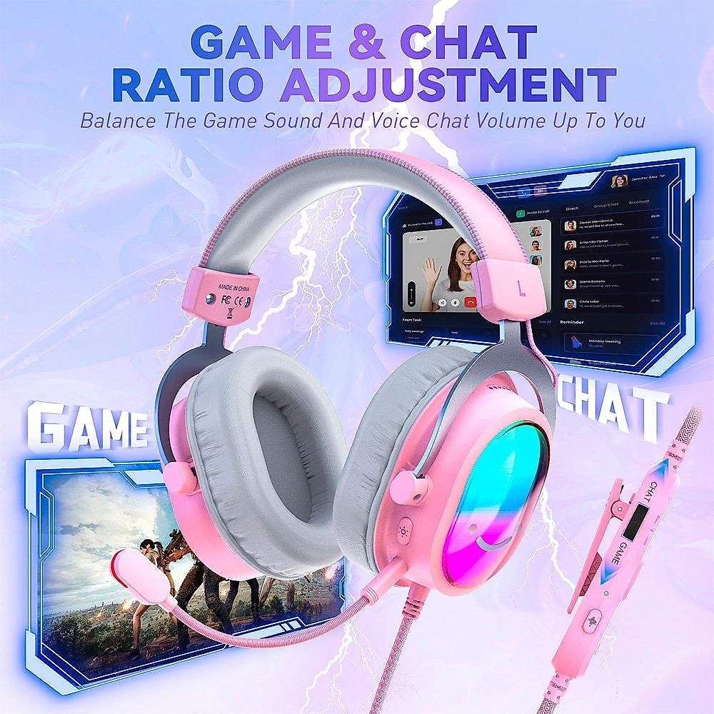 Headset Gamer Fifine AmpliGame H16, 7.1 Surround, Microfone com Cancelamento de Ruído, para PC/PS/MAC, Rosa - H16P