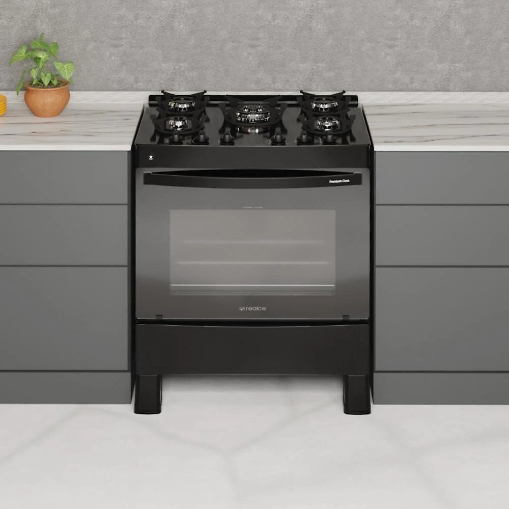 Fogão 5 Bocas A Gás Premium Glass Realce CR230 Preto Bivolt