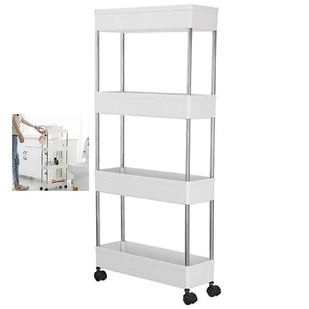 Carrinho Organizador SU-MANI 4 Prateleiras Polipropileno + Aço Inox Multiuso com Rodinhas Branco