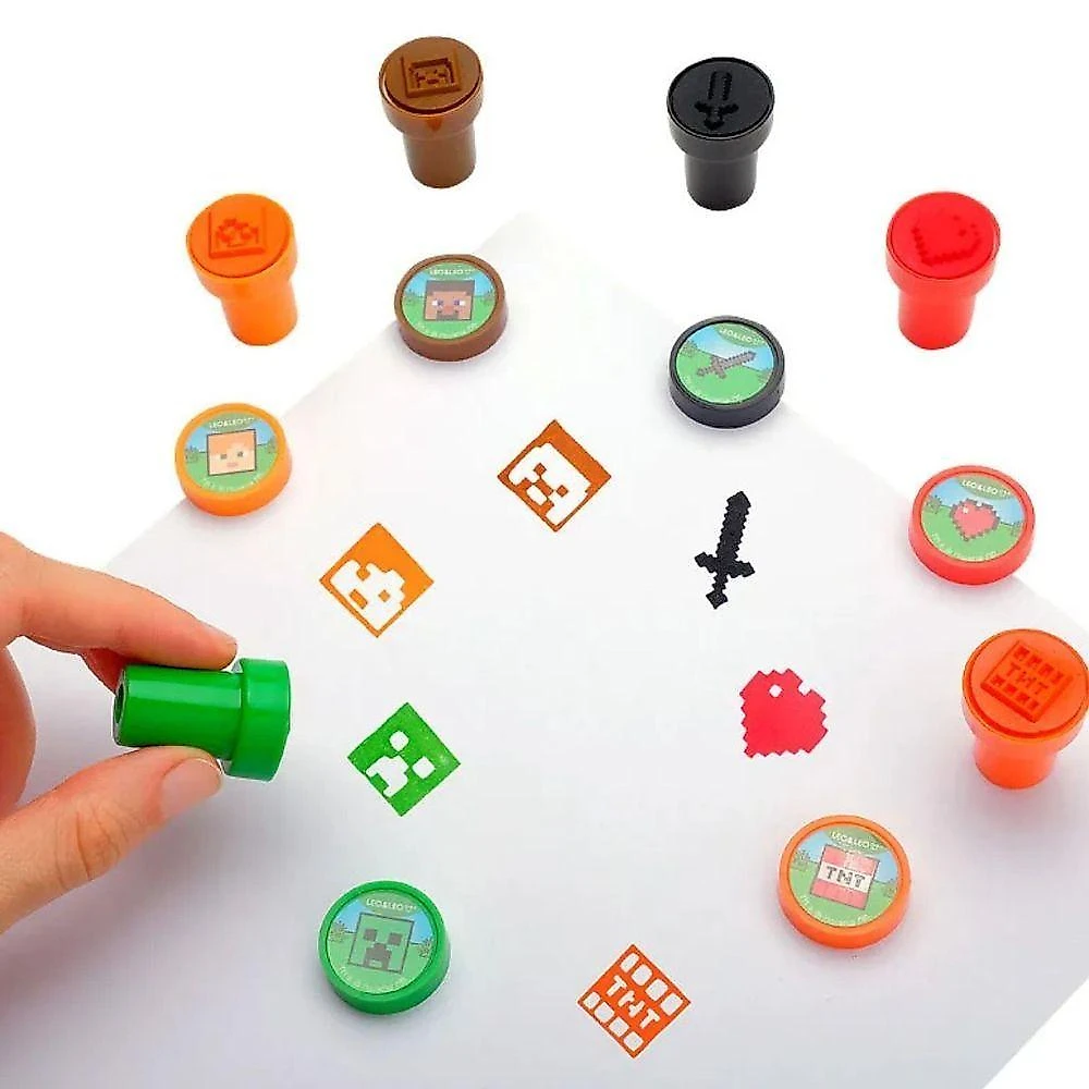 Carimbo Autotintado Infantil Leo & Leo Minecraft Decorado Blister com 6 Unidades Cores Variadas