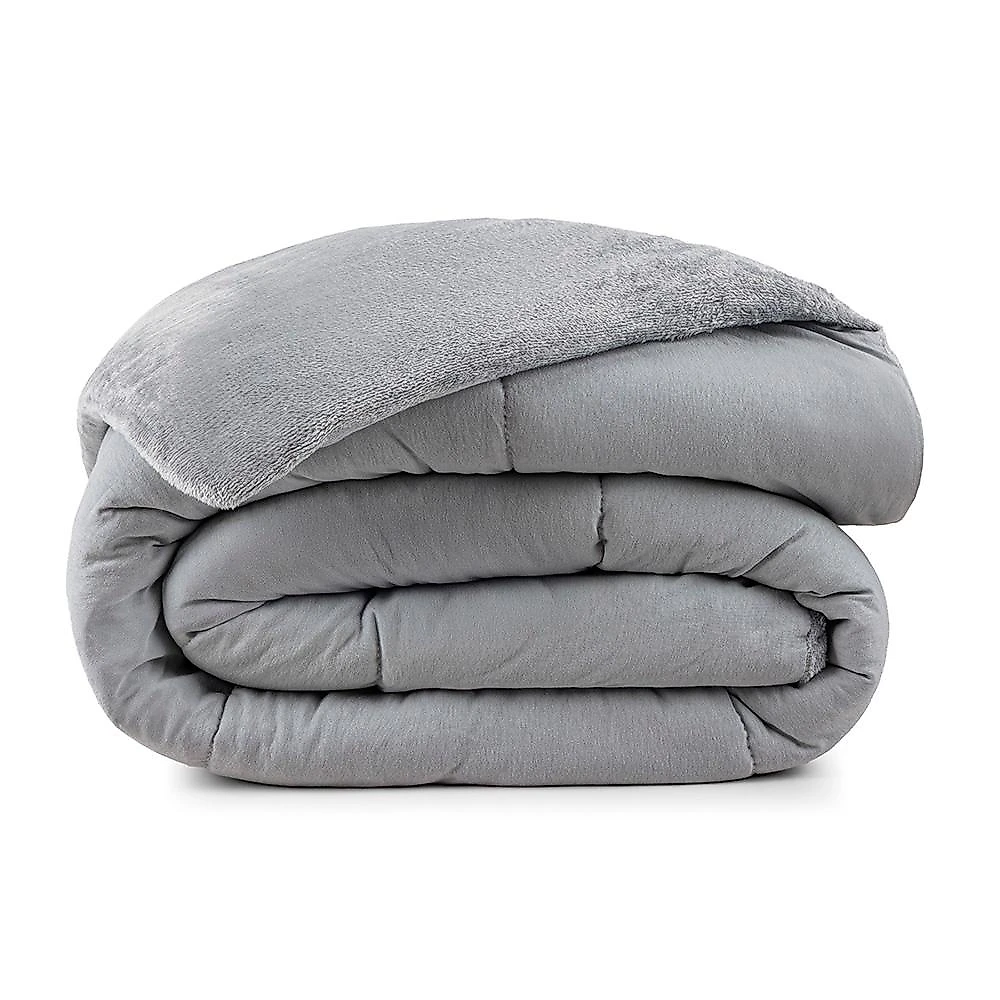 Coberdrom allure queen dupla face manta plush + malha - cinza
