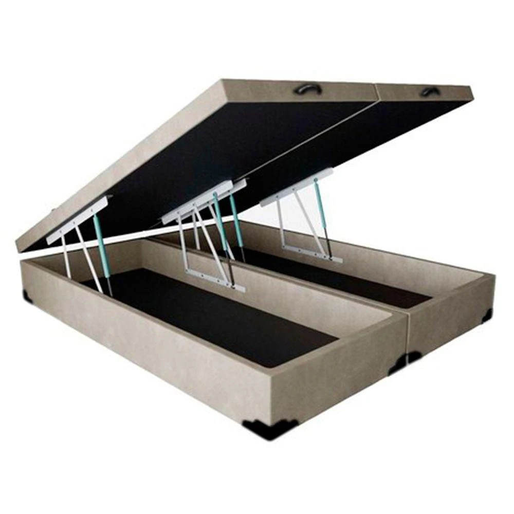 Cama Box com Baú Casal Baú Blindado Bipartido Abertura Pneumática Suede Bege Homequeen