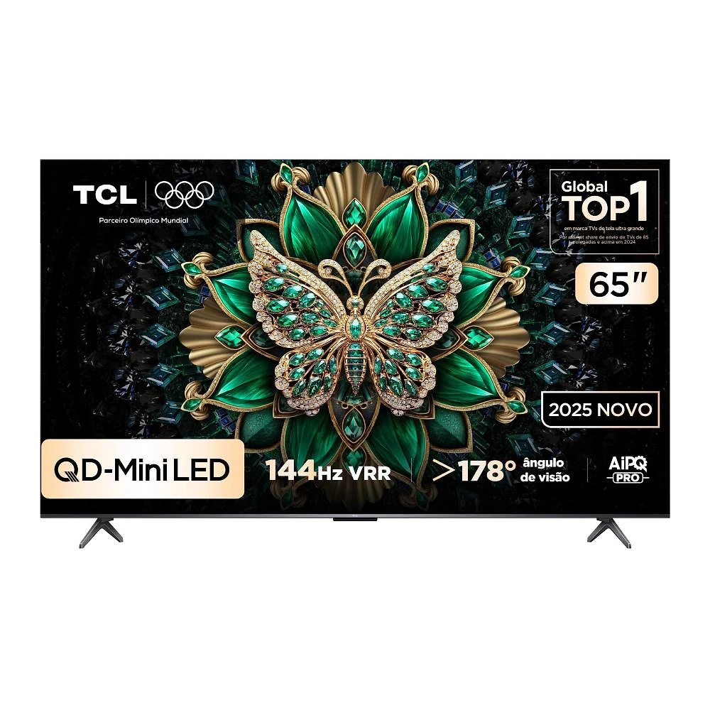 Smart tv 65” tcl 65c6k 4k qd-mini led 144hz com sistema operacional google tv